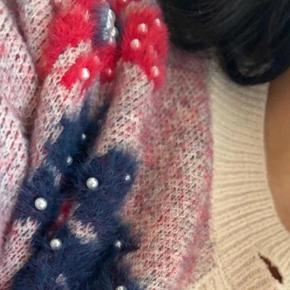 Nicole Miller cardigan sweater pearl floral topper jacket Spring small - Picture 2 of 8